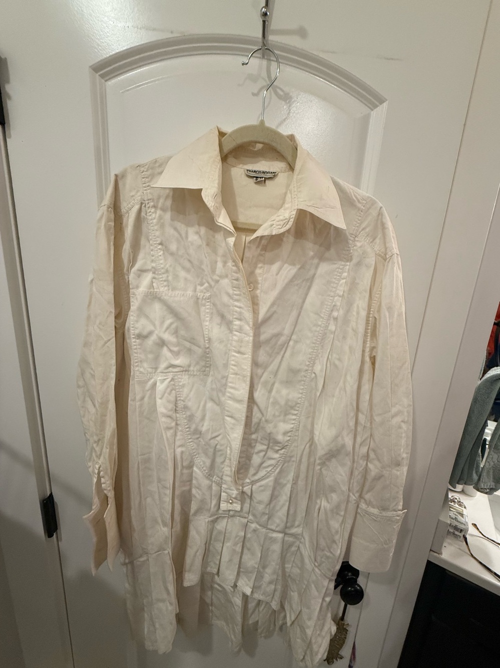 Women’s Cream Button-Down Shirt with Pleated Hem